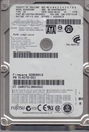 MJA2500BH G2 Fujitsu 500GB SATA 2.5 Inch Hard Drive